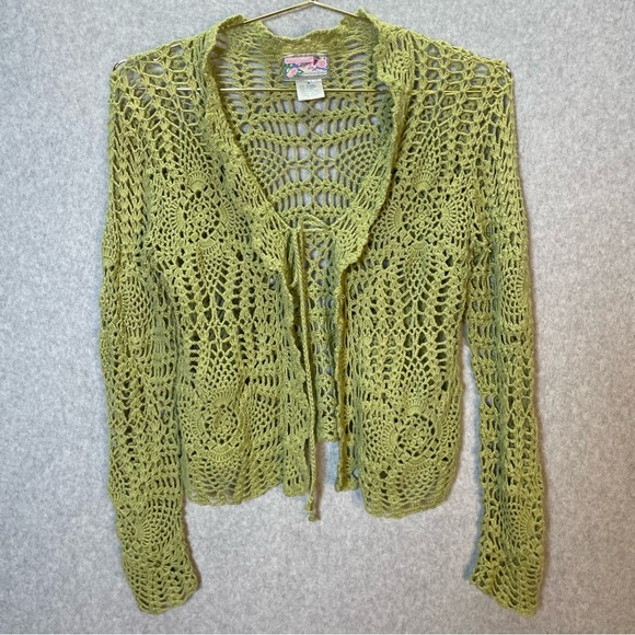 Vintage Y2K Gilmore Girl April Cornell Crochet Bowtie Cardigan Knitted Sweater - Picture 1 of 4
